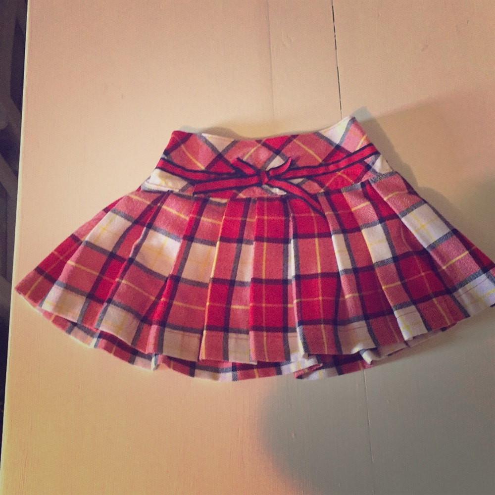 Pleated red white blue and yellow gingham skirt